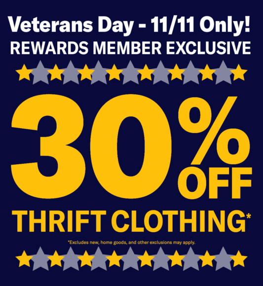 30% off thrift clothing veterans day 2025